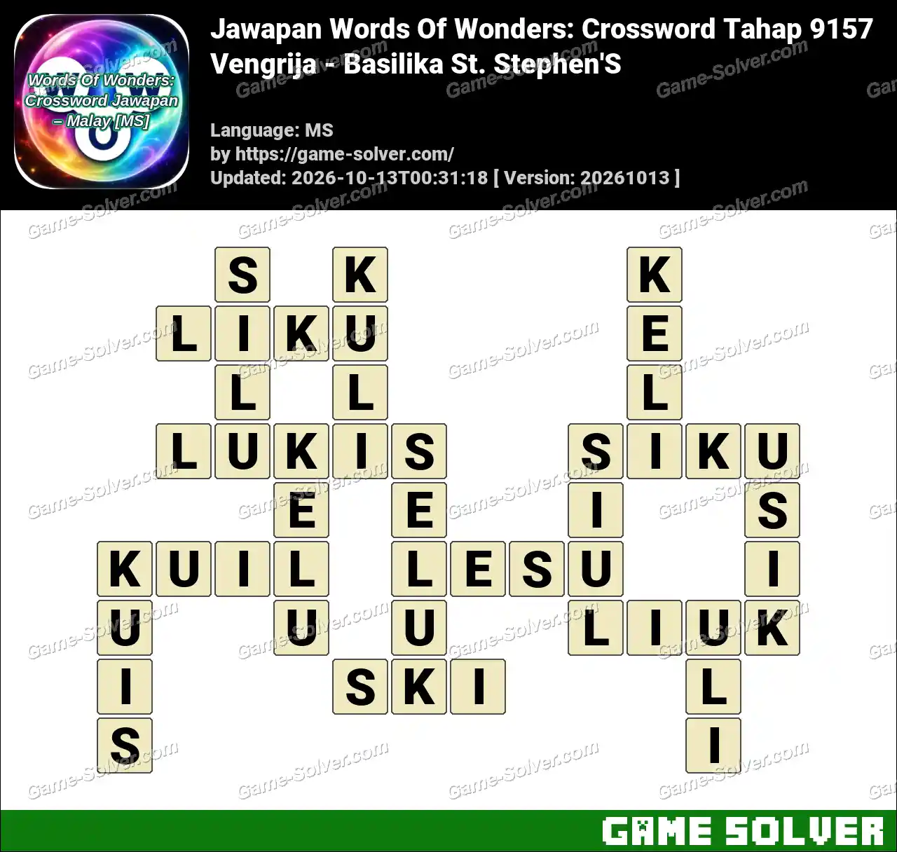 Jawapan Words Of Wonders: Crossword Tahap 9157 – Vengrija – Basilika St. Stephen’S